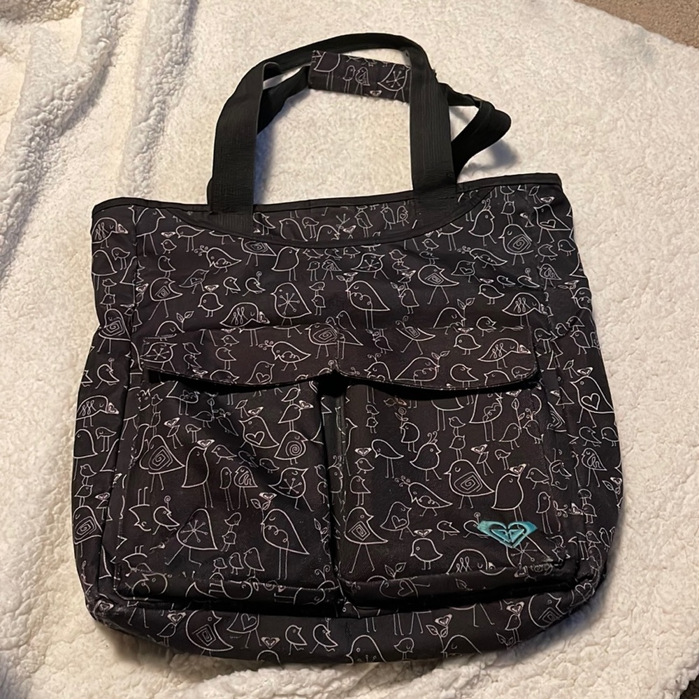 Roxy Black Tote with Bird Pattern